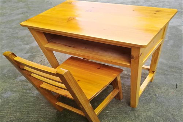 单人实木板学生课桌椅